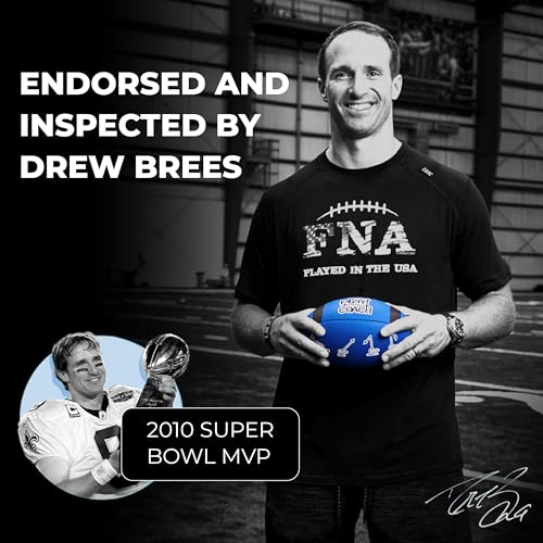 Image of PlayCoach Youth Football in Junior & Peewee Sizes with 10 Basic Passing Routes for Kids 6 to 12 - Endorsed by Drew Brees, Leather Kids and Beach Football, Junior and Peewee Sizes