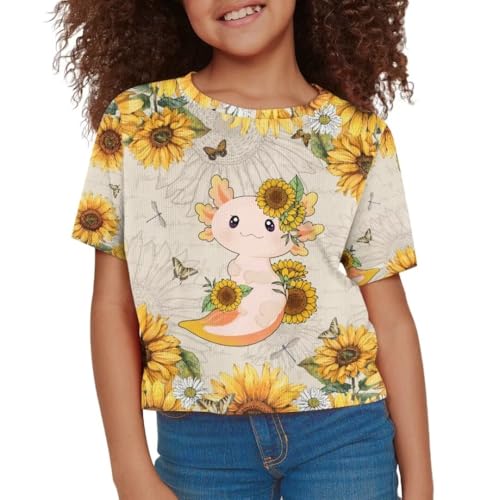Image of Girl Crop Top Shirts for Summer Cute T Shirts Short Sleeve Tees for Kids 5-16