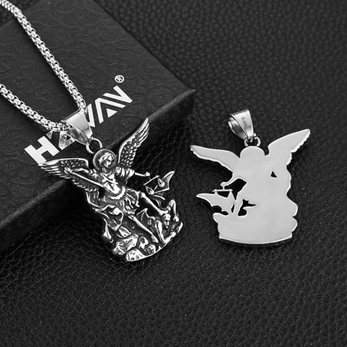 HZMAN Saint Michael Necklace, Stainless Steel St Michael the Archangel Pendant Amulet for Men Women Gift4