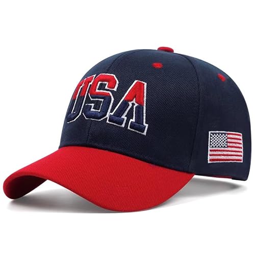 Doniya Fitness Patriotic USA Baseball Cap, American Flag Design, Unisex Adjustable Sports Hat, Black, Navy, Red, White Colors with Embroidered USA Logo and Flag (Navy Blue)