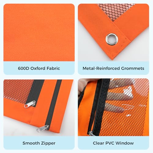 Image of Pencil Pouch for 3 Ring Binder - 3 Hole Zipper Pen Case Bag Holder Bulk Accessories Clear Window Aesthetic Organizer Pockets (Bright Orange)