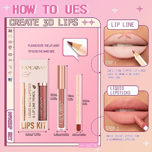 Desing Wish 6 Piezas Pintalabios Permanente Perfilador Labios Rojo Rosa Brillo Barra de Labios Labiales Mate Larga Duracion Labial Delineador Labios Lip Tint Lip Liner Kit Maquillaje Mujer Regalo - imagen 4
