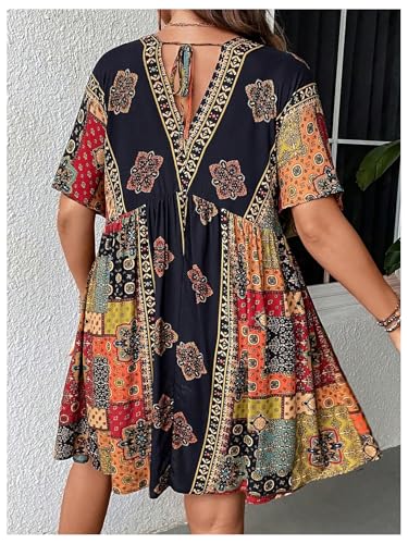 MakeMeChic Women's Plus Size Boho Dress Half Sleeve Flowy Sundress V Neck Summer Short Dresses2