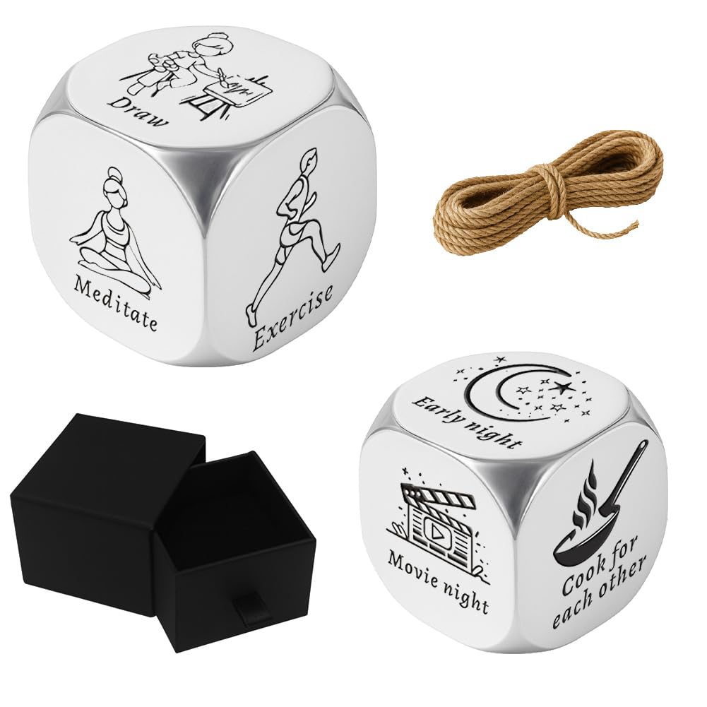 UNICRAFTALE 2Pcs 2 Styles Funny Activity Dices Stainless Steel Weekend Routine Decision Dice Couple's Daily Activities Date Night Anniversary Steel Dice Gifts Valentines Day for Men