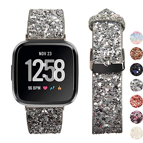 MEFEO Compatible with Fitbit Versa 2/Versa Bands for Women, 3D Glitter Bling Leather