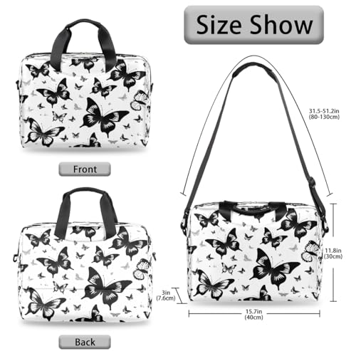 Maletín negro para laptop con diseño Animal Butterfly y correa ajustable miniatura 5
