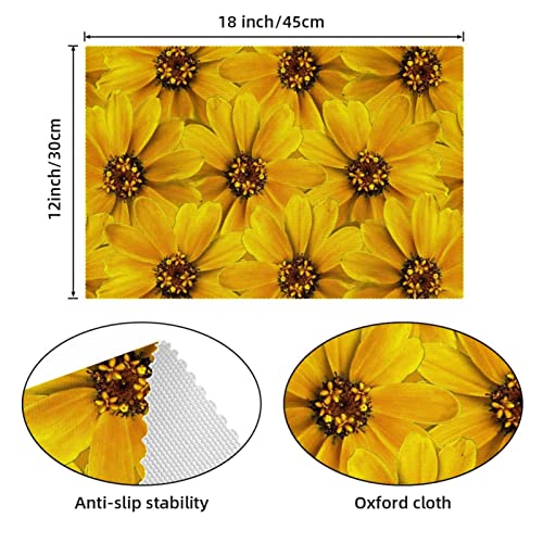 Set de table tissu lavable motif fleuri jaune et imperméable résistant - 5