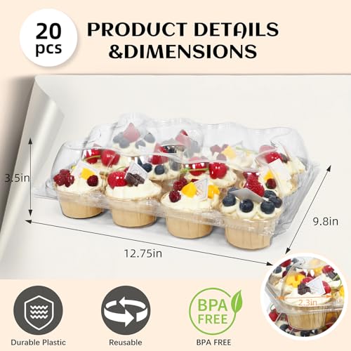 Image of WIKDAY 12 Count x 20 Sets Plastic Cupcake Containers, Durable and BPA-Free Cupcake Holder with Lid for Easy Transport Storage, Stackable Clear Cupcake Carriers, Reusable Dessert Boxes