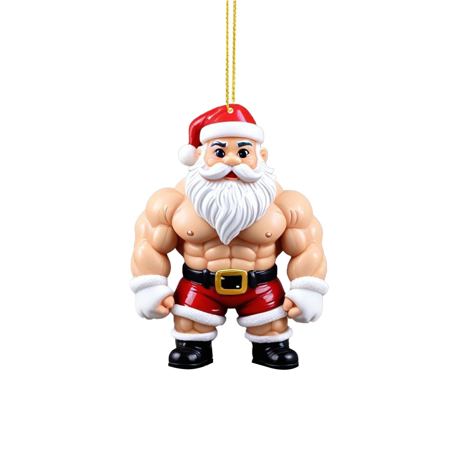 Santa Gym Weightlifter Acrylic Hanging, Christmas Tree Decoration for Fitness People, Festive Backpack Hanging