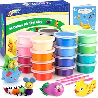 QMAY Air Dry Clay, 24 Colors Ultra Light Modelling Clay Safe & Non-Toxic, Creative Art DIY Crafts for Kids Boys & Girls