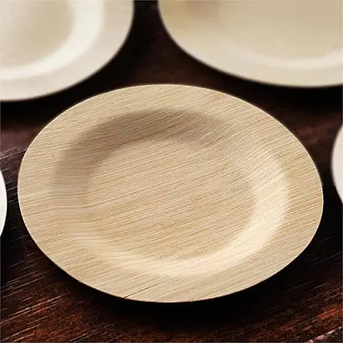 TABLECLOTHSFACTORY 10 Pcs - Sleek Disposable Natural Bamboo 7&#34; Round Elegant Sturdy PLATES Biodegradable Compostable And Chemical Free