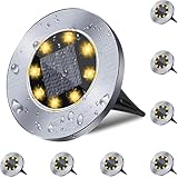 4.6 Inch Diameter Solar Ground Lights, Waterproof Solar Garden Lights, Outdoor Garden Waterproof Bright in-Ground Light, Landscape Lighting for Pathway,Yard,Lawn,Patio,Walkway (8 Pack Warm Light)