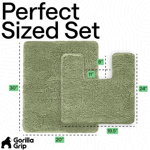 Image of GORILLA GRIP Bathroom Rug Sets, Soft Chenille 2 Piece Area Rugs Set, Toilet Base Mat and 30x20 Carpet, Absorbent Microfiber Washable Mats Dry Quickly, Home Decor and Bath Room Accessories Sage Green