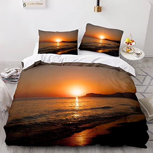 Housse de Couette 240x260 Microfibre Coucher de Soleil avec 2 Taies d'Oreiller