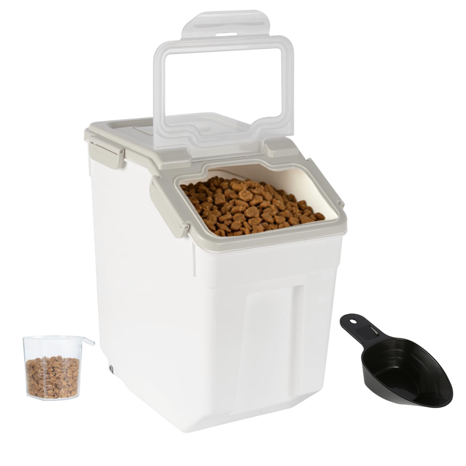 ANMOO Airtight 10KG Dog Food Storage Container, Large Pet Food Bin with Measuring Scoop & Wheels, Locking Lid, BPA-Free, for Dog Cat Food, Rice, Flour, Cereal, Grain๏ผGrey๏ผ