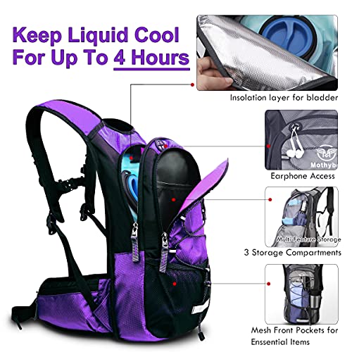Image of Mothybot Insulated Hydration Backpack Pack with 3L BPA Free Leak Proof Water Bladder, Large Storage Lightweight Hiking Daypack with Waist Pouches & Cooler Layer, for Running, Biking, Camping, Festival