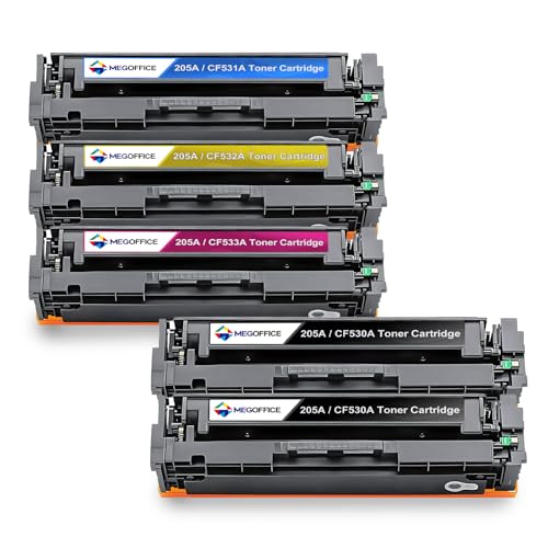 MEGOFFICE Cartucho de tóner 205A CF530A compatible con HP 205A CF531A CF532A CF533A CF530A para impresora Color Laserjet Pro MFP M181fw M180n M180nw M180fw M154a M154nw (paquete de 5)