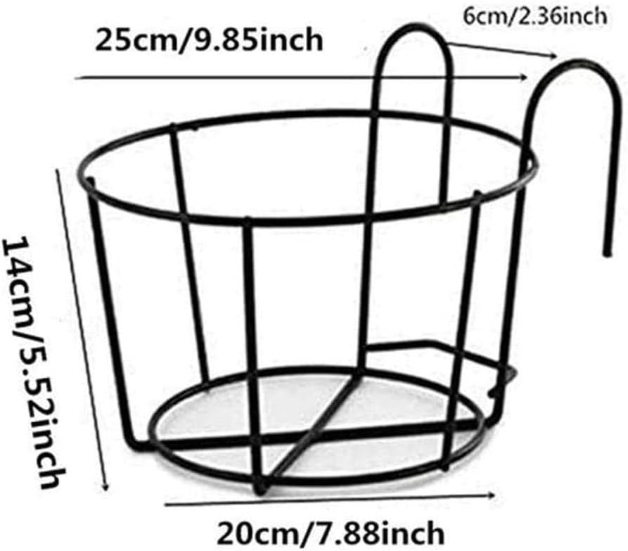 4 Pack Hanging Planters for Railings Rail Planter Hanging Baskets Flower Pot Holders Iron Plant Racks Metal Fence Planter Potted Stand Mounted Balcony Plant Baskets Container,Garden Steel Pots,Round
