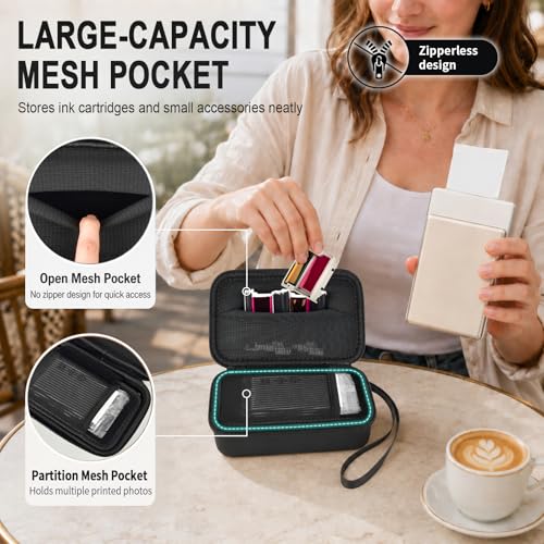 Image of casmilee Photo Printer Carrying Case for Liene Pearl N200 Pro, Lightweight Wireless Storage Bag with Soft Lining & Elastic Straps for Paper and Ink (Black)