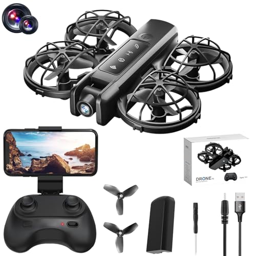 Drone with Camera, Drones for Adults, Cool Light Appearance, Altitude Hold Headless Mode, Three Start Speed Adjustment, Sturdy Guards Structure, Suitable Presents for All Ages (BLACK-B)