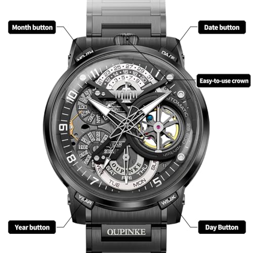 Image of OLEVS Automatic Men Watch Self Winding Mechanical Moon Phase Business Luxury Diamond Dress Stainless Steel Waterproof Luminous Mens Wrist Watch
