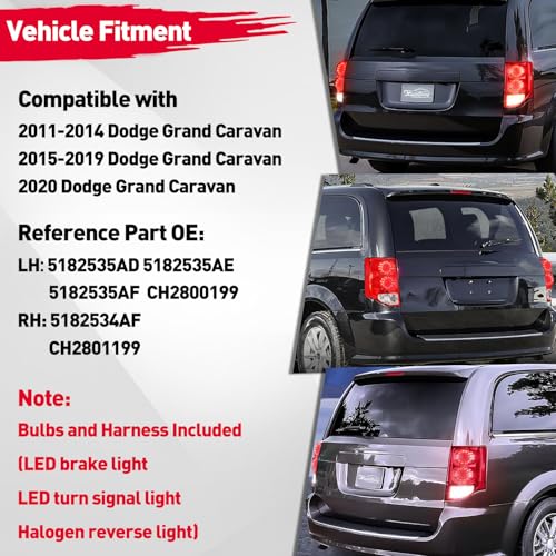 Left Side Taiilight Compatible With 2011-2020 Dodge Grand Caravan LED Tail light Assembly Rear Lamp Run Brake Signal Reverse Tail light with Bulb # 5182535AD 5182535AE 5182535AF CH2800199 by XunDong - Image 5
