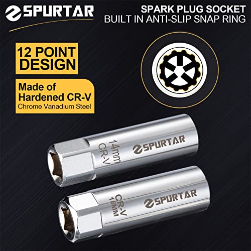 Image of Spurtar 14mm 16mm Spark Plug Socket Set Thin Wall 12-Point 3 /8-Inch Drive