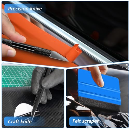 SneiDr 40 Stück Folierungs Werkzeug Set Rakel Set für Tönungsfolie Auto mit Filzrakel Micro Rakel Kunststoffrakel mit Filzkante zur Blasen- und Kratzerfreie Montage für Fensterfolie Autofolierung