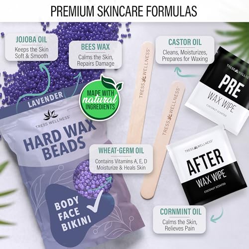 Tress Wellness Waxing Kit for Sensitive Skin – Safe for Face & Skin, Prep & Aftercare Spray, Easy to Use – At-Home Kit for Face, Bikini, Brazilian & Full Body - Digital Display, Black, No Display - Image 5