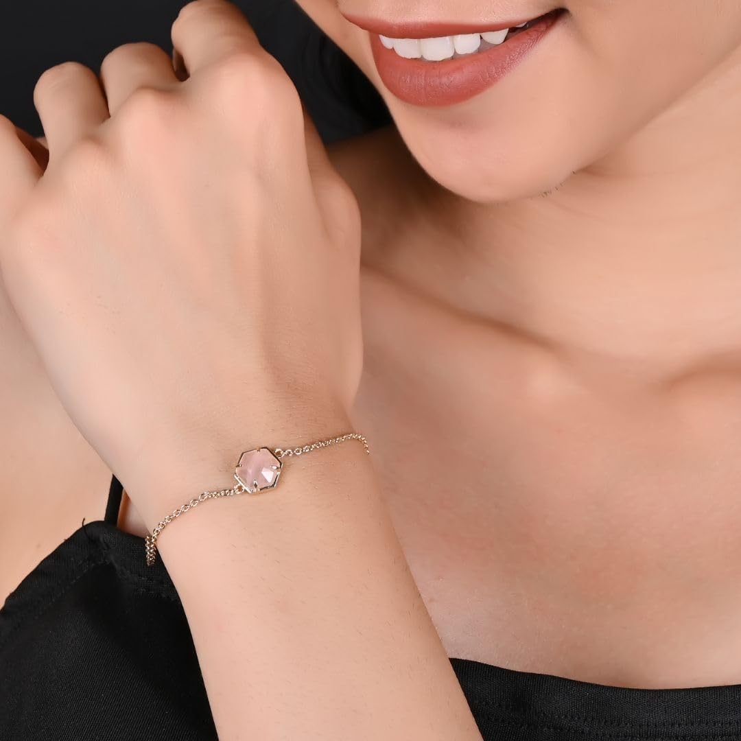 Gempires Hexagon Gemstone Bracelet for Women | Natural Crystal Jewelry with 14K Gold Plated Hypoallergenic Chain | Adjustable 7+1 Inch Minimalist Healing Stone Bracelet | Rose Quartz, Labradorite, Lapis, Amazonite, Moonstone & More - Image 2