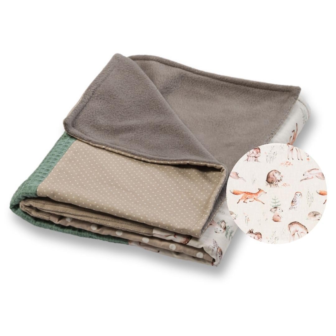 ULLENBOOM Babydecke 70x100 cm, Waldfreunde (Made in EU) - Aus Baumwolle & flauschigem Fleece (Oeko-TEX Standard), Baby Decke Neugeborenen, ideal als Kinderwagendecke oder Kuscheldecke