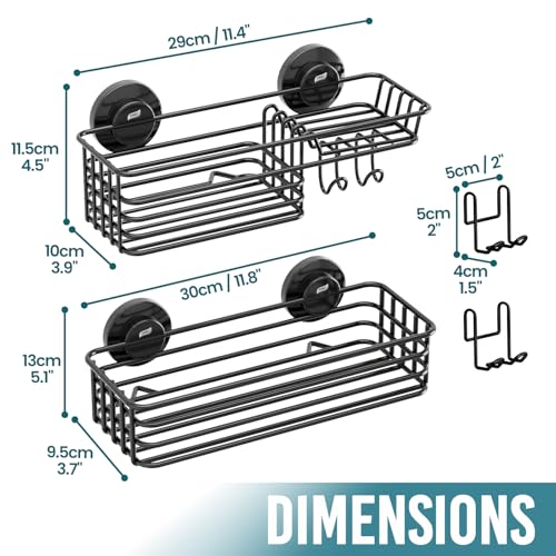 Image of TAILI Shower Caddy Suction Cup 2 Pack with Hooks & Soap holder, Black