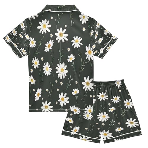 senya Pajama Sets Silky Button Down Nightwear Sleepwear Size 5-14 Years Cute White Daisies2