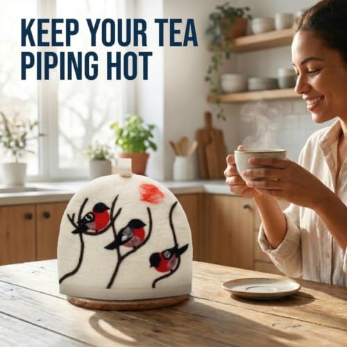 Image of Glaciart One Wool Teapot Cozy Kettle Cover | Dome Shaped Large Tea Cosy, Kettle or French Press | Handmade & Needle Felted from Natural Wool | Warms Up to 2 Hours | Great as Gift