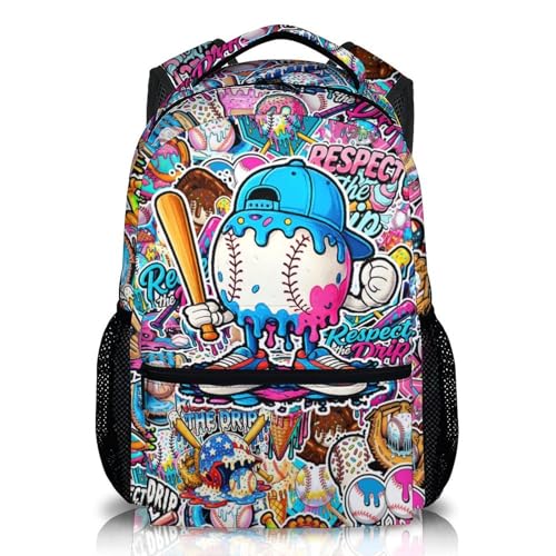 CustomWish Kids Backpack for Boys Baseball Drip Backpacks for Kids Teens Team Lightweight Large Capacity Cool Back to School Supplies