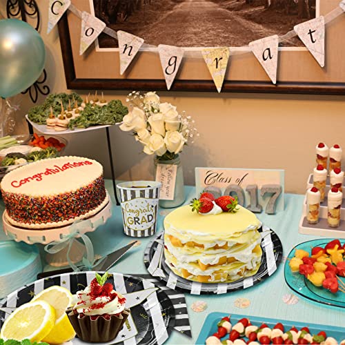 120 Pcs Graduation Party Supplies Disposable Congrats Grad Plate Party Paper Plates Napkins Dinnerware Set Dinner Cups Black Gold Decoration, Serves 24 #TOP5