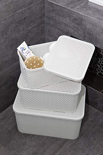 BranQ - Home essential universeller, multifunktionaler Korb in Rattan Design, Grösse M 10 l, BPA-frei Kunststoff PP, Creme, 28,8x19,7x16,2 cm