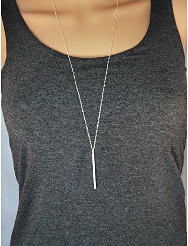 Vertical Bar Pendant Necklace Earrings - Simple Long lariat Chain Minimalist Dangle Earrings for Women 2.4" Pendant 35" Chain 2'' Drop - Image 5