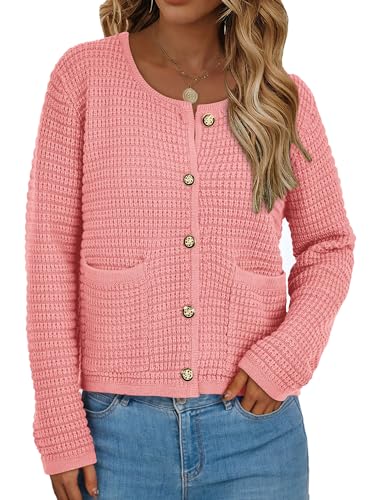 PRETTYGARDEN Women Knit Cardigan Sweaters Fall Fashion Long Sleeve Open Front Button Down Trendy Casual Jacket Winter Clothes