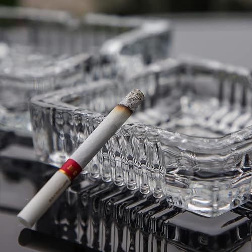 Image of NeWine Italian Premium Glass Ashtray | Tabletop Ash Tray for Indoor & Outdoor Use | Home Decor Ashtray | Hard Glass | BPA Free (Classic Square)