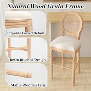 French Barstools Set of 2, Upholstered Fabric Mid Century Bar Stools, French Country Counter Chairs, 30 inches Seat Height with Solid Wood Frame Footrest & Backrest for Kitchen Island, Rattan Beige French Barstools Set of 2 Upholstered Fabric Mid Century Bar Stools French Country Counter Chairs 30 inches Seat Height with Solid Wood Frame Footrest Backrest for Kitchen Island Rattan Beige