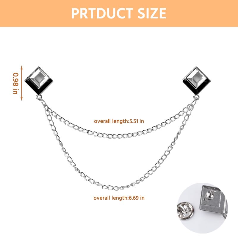 Image of Gem Brooch Pins Hanging Chain Lapel Pin for Men Suits Shirt Collar Brooch Square Crystal Brooch Pin Rhinestone Lapel Pins for Men Tassel Chain Brooch Collar Pins Business Suit Shirt Accessories
