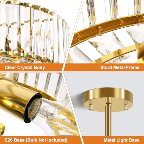 Image of FRIDEKO HOME Gold Crystal Chandelier Ceiling Light - 4-Light Ceiling Light Fixture Modern Ceiling Mount Lights Chandelier for Dinning Room Bedroom Kitchen Entryway (14.56 Inch, Bulb not Included)