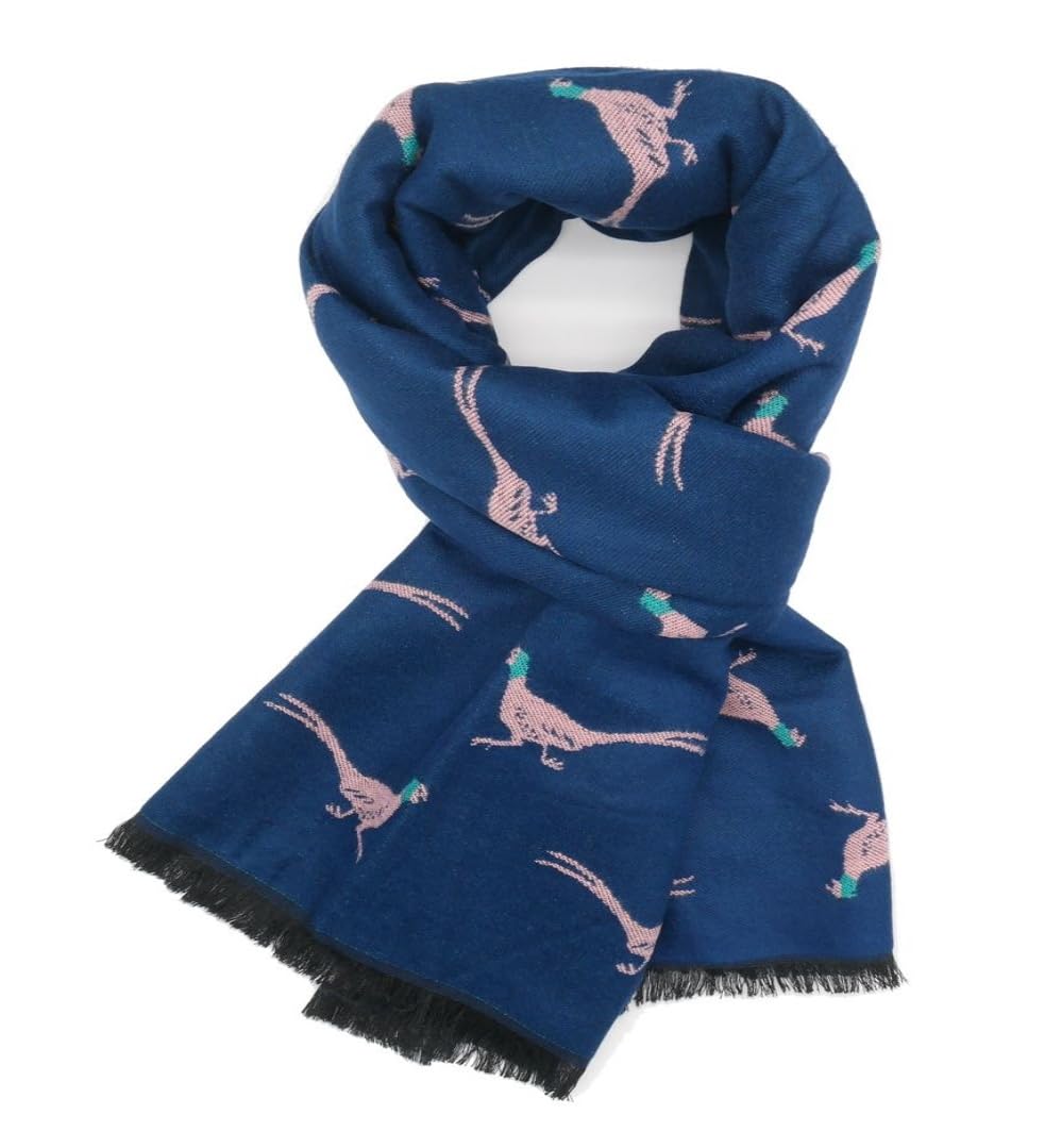 Lilyrosa Women's Blue Pink Pheasant Winter Scarf Reversible Cosy Warm Blanket Shawl Scarfs Navy Blue Green Grey Red Pink (Blue Pink)