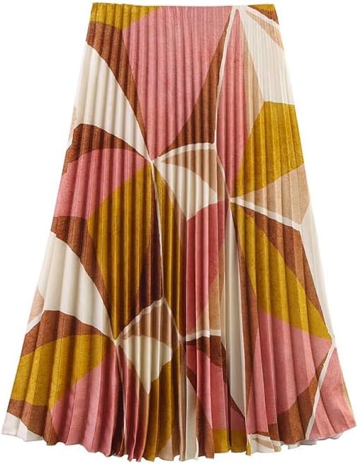 Women's 2 Piece Geometric Print Matching Set, Halter Neck Crop Top + High Waist Pleated Midi Skirt for Summer