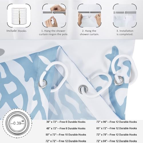 Caheansi Nautical Coastal Shower Curtain, Blue Ocean Beach Seashell Starfish Themed Bathroom Curtain Waterproof Fabric Machine Washable with Hooks, 72" Wx72 L by Caheansi - Used condition - Image 6