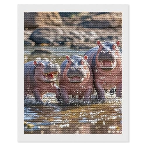 Kit broderie diamant hippopotame 5D pour créer une décoration murale de salon