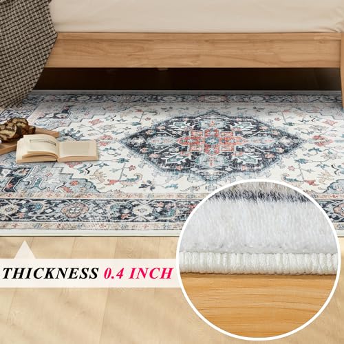 Image of Vintage Washable Rug，6x9 Boho Area Rugs for Living Room, Bedroom, Kitchen, Soft Non-Slip Foldable Indoor Carpet, Black Gray /Beige