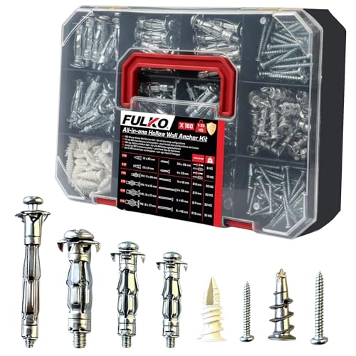 FULKO Kit Chevilles Placo 160 Pièces – Cheville Molly Charge Lourde M4 M5 M6 – Chevilles Placo Métalliques et Nylon Autoforeuses – Fixation Plâtre Expansion...