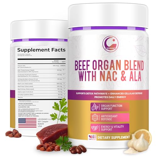 LEGRANO Grass Fed Beef Liver Capsules with Beef Heart, Kidney,